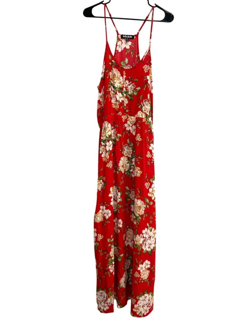 Full Circle XL Red Floral Maxi Dress Sleeveless Lightweight Rayon Boho Chic